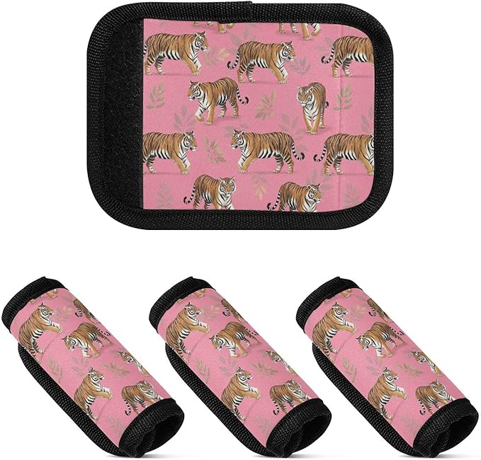 Cute Tigers Luggage Handle Wraps with Writable Luggage Tags, 2 Pack, 5.9 x 4.3 Inches Grip Handle Cover for Suitcase Shopping Bag