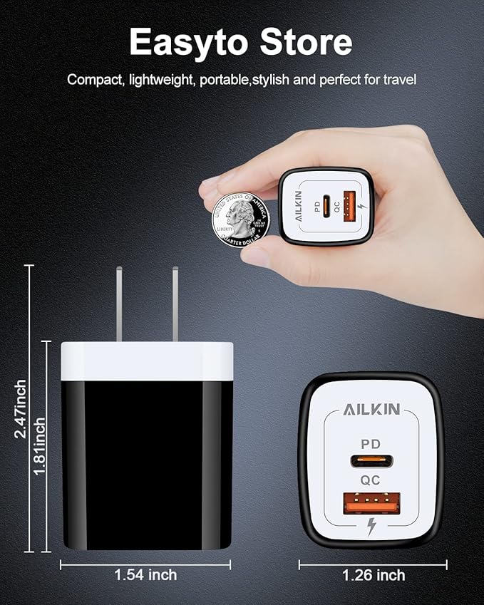 Galaxy S26 USB Type C Charger, Dual Port USB-C Wall Plug 20W PD & QC3.0 USB A Fast Charging Block for Samsung Galaxy S26 Ultra S25/S24/S23 S22/S21, iPhone 17e 17 16E 16 Pro Max USBC Brick Power Box