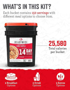 ReadyWise Emergency Food Supply - 14 Day, 150 Servings Emergency Freeze Dried Food Bucket, Protein Meals, Camping Essentials, Survival Kit, Disaster Prepping Supplies, up to 25 Year Shelf Life