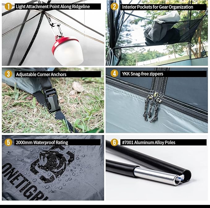 OneTigris COSMITTO 2 Person Backpacking Tent Shelter- Free Standing Lightweight Waterproof 3 Season Camping Tent for Outdoor Hiking Mountaineering