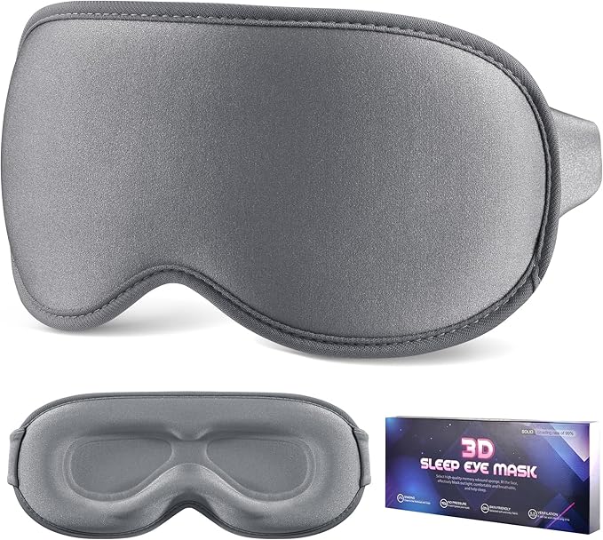 Sleep Mask for Side Sleeper Women Men, Eye Mask for Sleeping Light Blocking, 3D Contoured Cup Sleeping Mask, Soft Breathable Sleep Eye Mask with Adjustable Elastic Strap for Travel