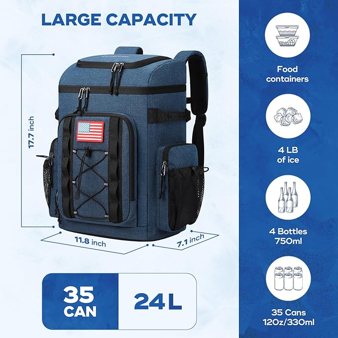 Maelstrom Backpack Cooler,Soft Lightweight Leakproof Cooler Backpack,35 Can Insulated Cooler Bag,Keeps 35 Cans Hot/Cold for Up to 16 Hours,Waterproof Lunch Backpack for Men Women-Blue
