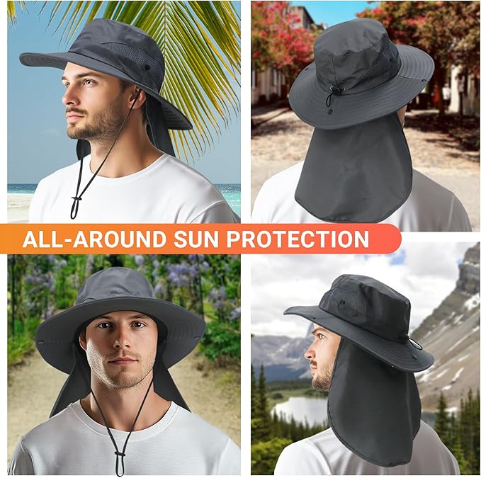 NPQQUAN Sun Hats for Men Women with Neck Flap UPF 50+ UV Protection Wide Brim Bucket Hat Safari Hiking Fishing Hats