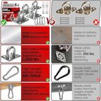sprookber 304 Stainless Steel Pad Eye Snap Hooks, M5 Heavy Duty Ceiling Hooks, 500 lb Capacity Hammock Swing Hanging kit, Plant Hangers, Marine Hardware Staple Hook Loop with Screws, Set of 8