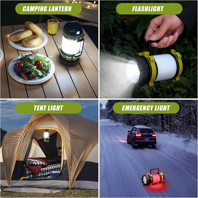 AlpsWolf Camping Lantern Rechargeable , Alpswolf Camping Flashlight 4000 Capacity, 6 Modes, IPX4 Waterproof, Led Lantern Camping, Hiking, Outdoor Recreations (4pack-Green)