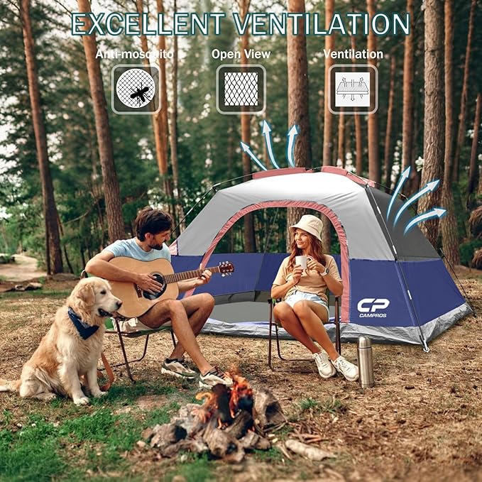 CAMPROS CP Tents for Camping 4 Person Tent Waterproof Windproof Double Layer Camping Tent, Easy Setup Dome Tent with Large Mesh Windows & Wider Door for Outdoor Camping & Hiking