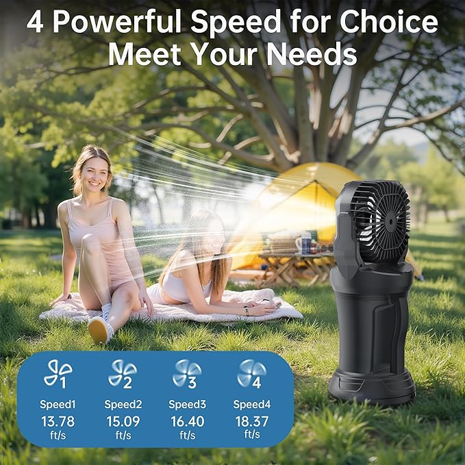 Portable Misting Fan, 30000mAh Battery Powered, Rechargeable Mist Fan with 4 Speeds, 4 Spray Modes, Remote & RGB Light, Auto Oscillation with 2L Tank Spray Cooling for Patios Camping Beach Outdoor