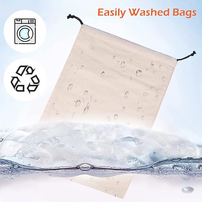 MISSLO Cotton Breathable Dust-proof Drawstring Storage Pouch Bag (Pack 3 L)
