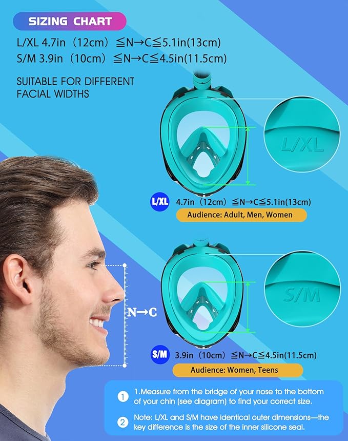 Greatever G2 Full Face Snorkel Mask with Latest Dry Top System,Foldable 180 Degree Panoramic View Snorkeling Mask with Camera Mount,Safe Breathing,Anti-Leak&Anti-Fog