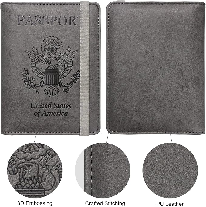 WALNEW Passport Holder for Travel, RFID Passport Cover Wallet for Women Men, PU Leather Passport Book Card Holder Case with Pen, Travelling Essentials for Flying