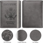 WALNEW Passport Holder for Travel, RFID Passport Cover Wallet for Women Men, PU Leather Passport Book Card Holder Case with Pen, Travelling Essentials for Flying