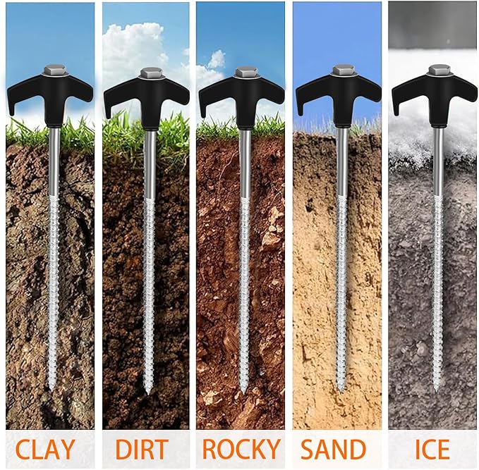 12 Pack 8" Screw in Tent Stakes Heavy Duty- Ground Anchors Screw- Tent Pegs Camping Stakes- Hex Pegs Drillable Tent Stakes and Hexagon Head Drive and Storage Box (Black)