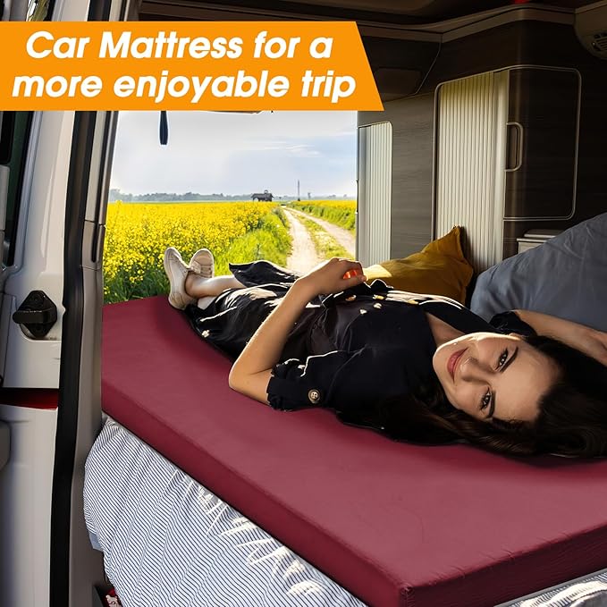 CYMULA Camping Cot Mattress 2in Memory Foam Sleeping Pad,Soft Warm Non-Slip Camping Mattress Topper with Retaining for Adults,Portable Roll up Pad for Travel(75 x30)（only Mattress）