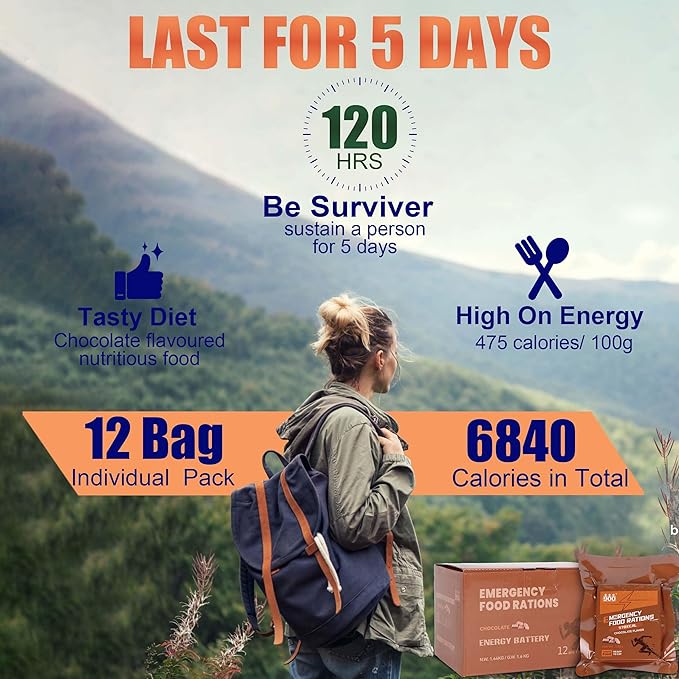 Emergency Food Bars - Chocolate Hardtack, Mre Meals Military 2025, Long Shelf Life, Emergency Meals Ration Bars, Emergency Supplies for Disaster Preparedness, 12 Count