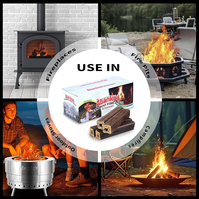 Fire Logs Fireplace Logs - Compressed Natural Bamboo Logs Fires tarter Bamboo Fire Log for Campfire, Fireplace, Wood Stove, Fire Pit, Indoor & Outdoor Pack of 4/2-Hour Burn