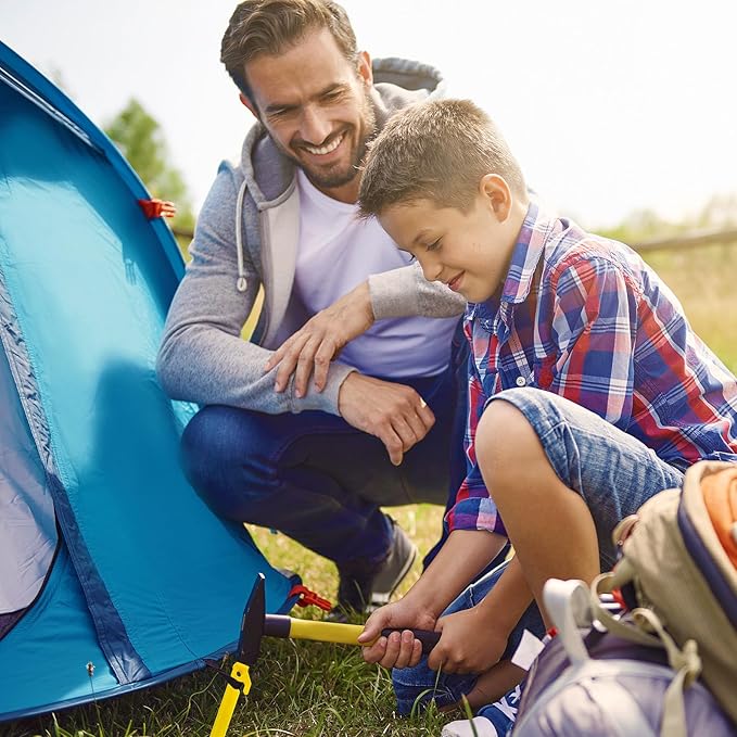 30 PCS Plastic Tent Stakes, 8.85 Inch Heavy Duty Plastic Canopy Stakes for Camping, Beach, Garden & Outdoor Decorations, Lightweight Rust-Proof Sand Anchors, Colorful Yard Inflatable Stakes (Yellow)