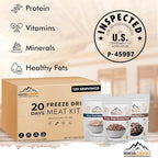 MOUNTAIN ESSENTIALS 120 Servings Freeze Dried Premium Variety Fully Cooked Meat Kit | High Protein Intake Contains 2988 Protein Ready to Eat Emergency Survival Easy Prep Food For Camping & Backpacking