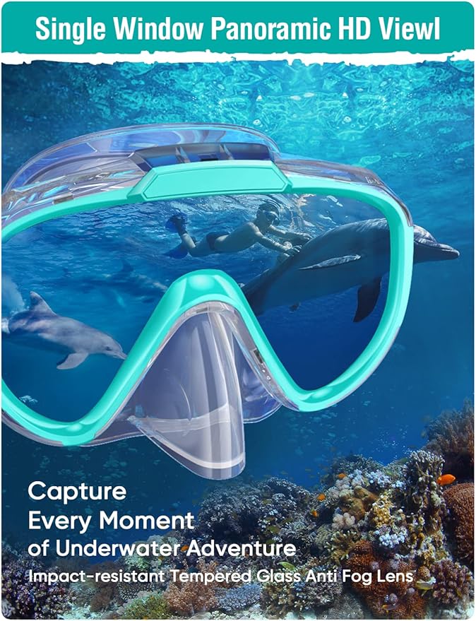 Snorkel Set Adults Snorkeling Gear Anti-Fog Panoramic View Swim Mask Dry Top Snorkel Kit with Carry Bag for Snorkeling Scuba Diving Swimming Travel