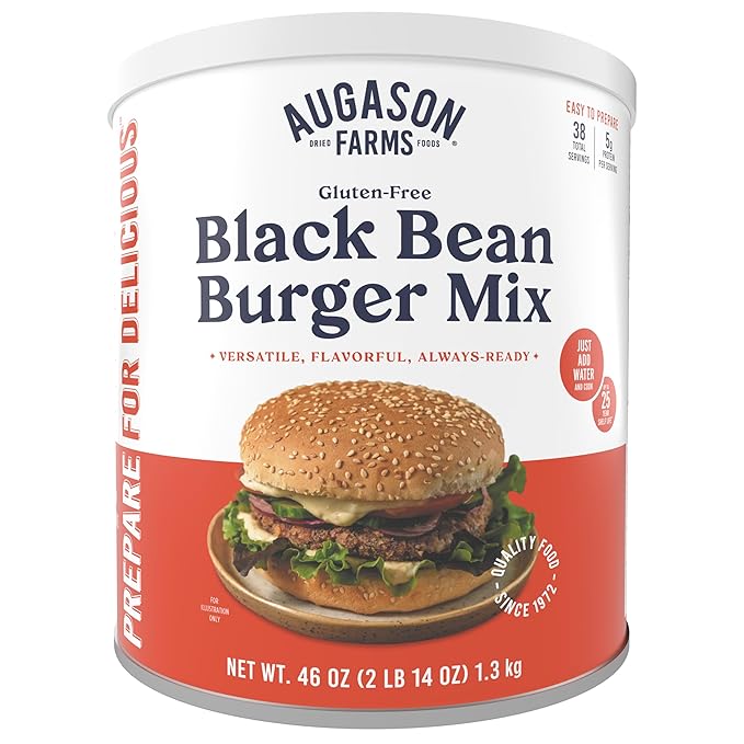 Augason Farms Black Bean Burger Mix Can, Certified Gluten Free, Emergency Food Supply, Everyday Meals, 38 Servings