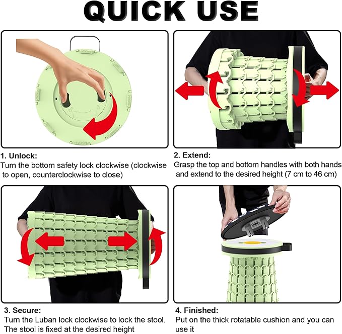 ALEVMOOM Upgraded Telescoping Collapsible Stool with Cushion, Folding Stool with Printing Portable Retractable Foldable Seat Max Load 600lbs for Adults Camping Fishing Outdoor