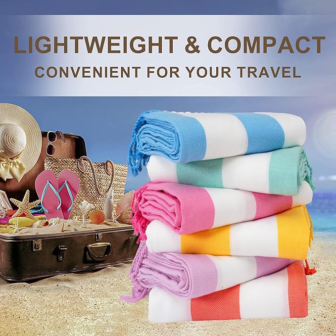 Genovega 4 Packs Oversized Turkish Beach Towels Thin Quick Dry Sand Free Pool Swim Bathing Towel Extra Large Travel Blanket Adult Essentials Accessories Summer Vacation Stripe