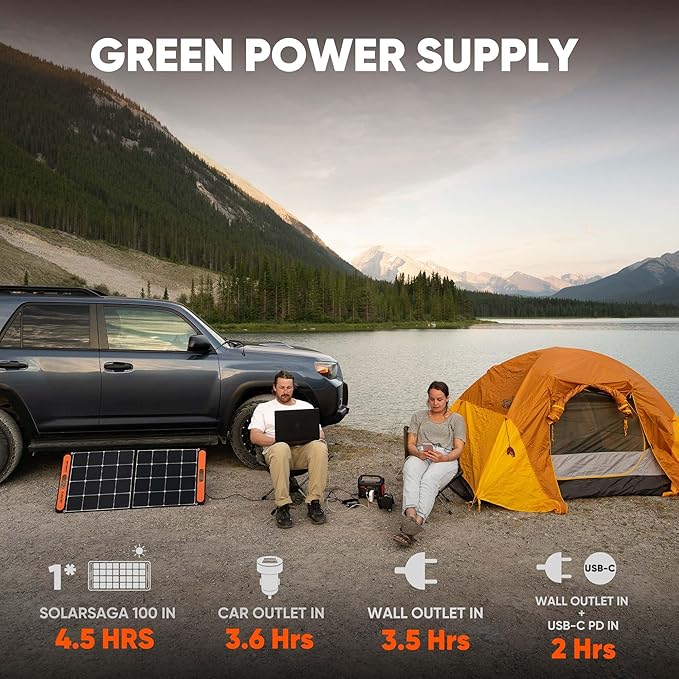 Jackery Solar Generator 300, 293Wh Backup Lithium Battery with Solar Panel SolarSaga 100W, 110V/300W Pure Sine Wave AC Outlet for RV Outdoors Camping Travel Blackout(Extension Cable Included)