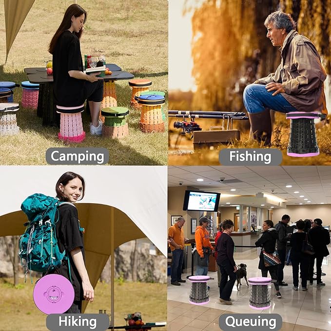 Upgraded XXL Collapsible Stool with Cushion,19.7"H-11.8"D Telescoping Folding Stool for Adults,More Sturdy Portable Camping Stools with Load Capacity 1000lbs for Outdoor,Garden,Fishing,Hiking