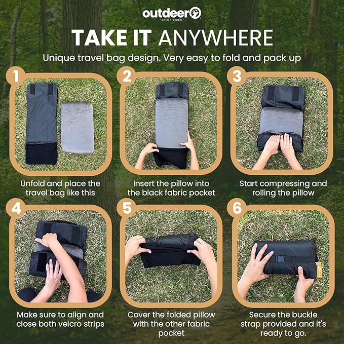 Camping Pillow, Compressible Memory Foam Travel & Camp Pillow for Sleeping Bag with Washable Fleece Pillowcase & Portable Storage Bag, Lightweight, Easy Carry for Outdoors Backpacking Pillow