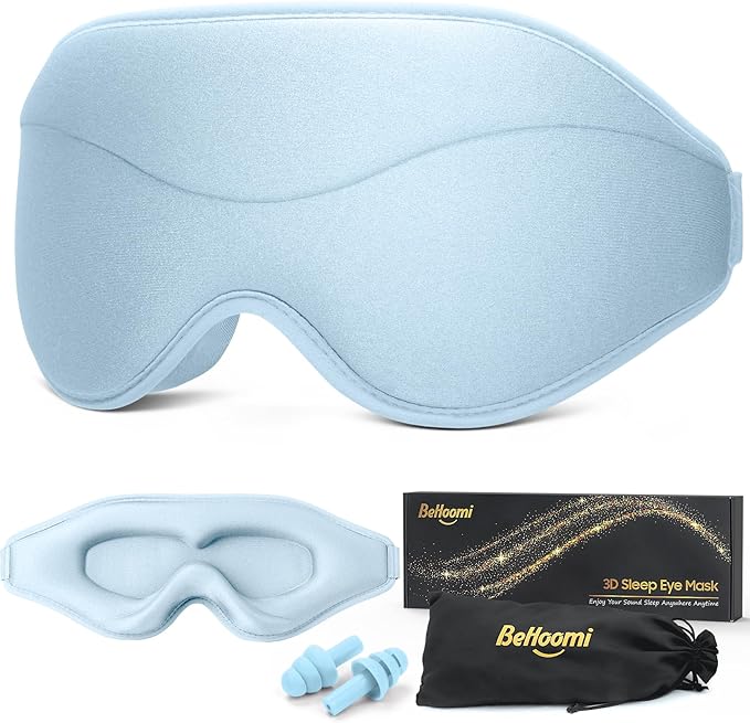 Sleep Mask, Premium Eye Mask for Sleeping, Total Blackout, Superior Soft Comfort, Upgraded 3D Ergonomic Designed Sleeping Mask for Home, Office, Travel, Meditation, Sky Blue