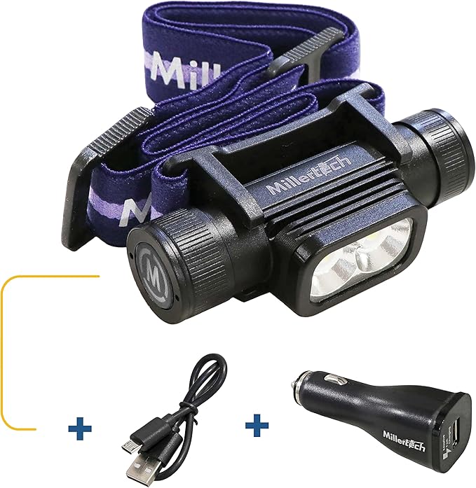 #555 - Double Power - Rechargeable CREE LED Headlamp, 1800 Lumens, USB-C Charging, IPX6 Waterproof, Stepless Dimming, Includes USB Cable and Power Bank