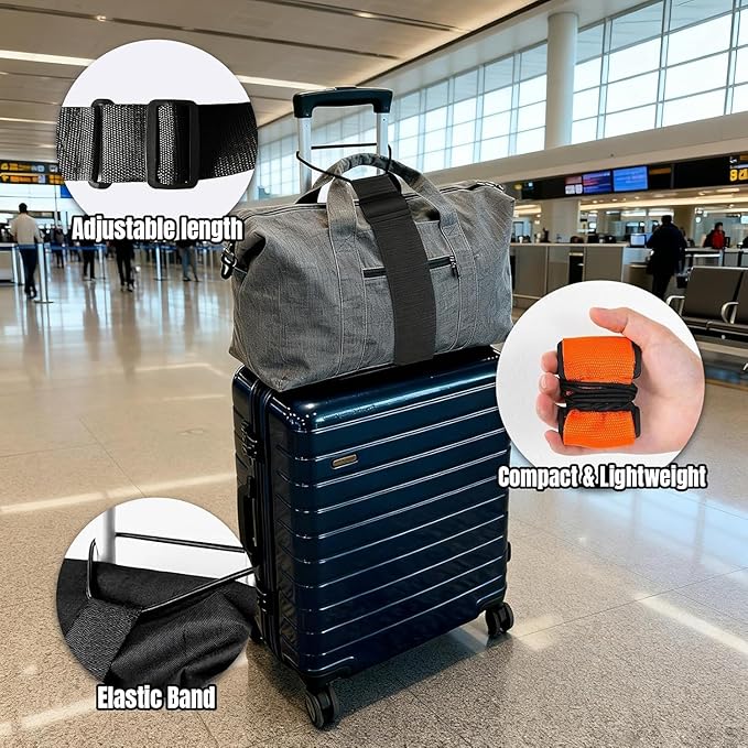 Luggage Straps for Suitcases，Multi-Use Strong Adjustable Luggage Connector Straps, Durable, Waterproof, Bungee Straps，Travel Suitcase Essential Travel Essentials (Black 4PCS)
