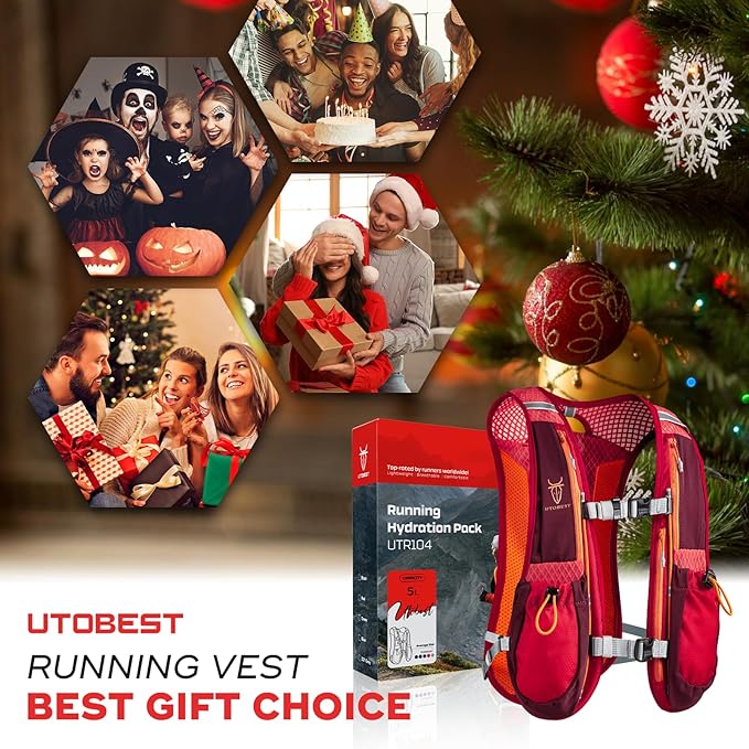 UTOBEST Running Vest, 5L Hydration Vest Lightweight, Breathable and Sweatproof Running Backpack, Adjustable Running Hydration Vest for Trail Running Marathon Race Jogging Cycling