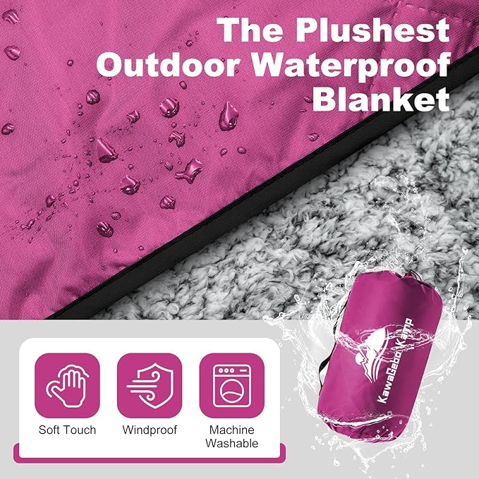 Sherpa Warm Outdoor Camping Blanket - Waterproof Stadium Blanket for Cold Weather, Camp, Sports Mom and Concert - Camping Quilt 80" X 58" (Rose Purple)
