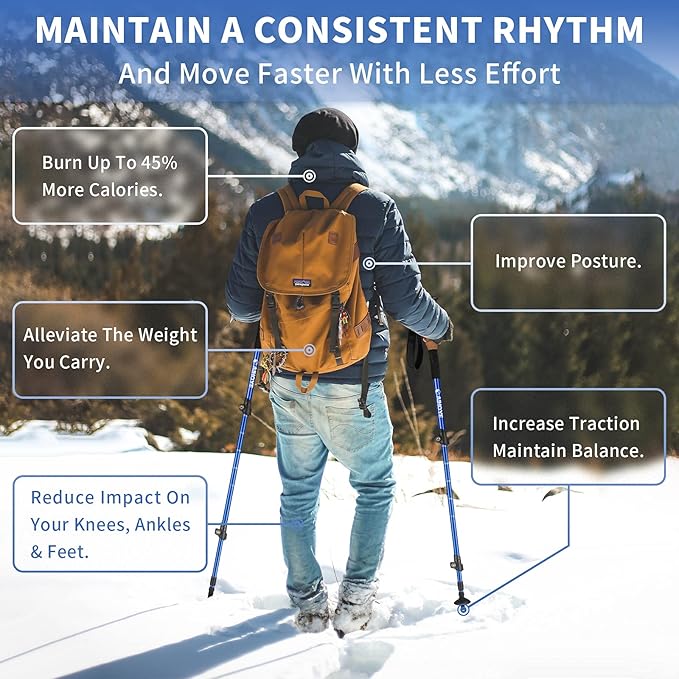 Aihoye Trekking Hiking Poles - 2 Pack Adjustable Walking Sticks, Collapsible Lightweight Aluminum 7075, Hiking Sticks with Quick Flip-Lock and Comfortable Cork Grips