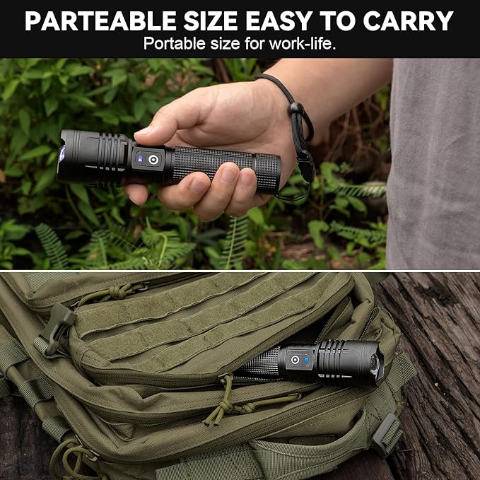 Flashlight Rechargeable LED High Lumens - 99,000 Lumens Super Bright Flashlights with 5 Modes, Adjustable，Waterproof Powerful Flash Light for Home, Camping(2 Pack)