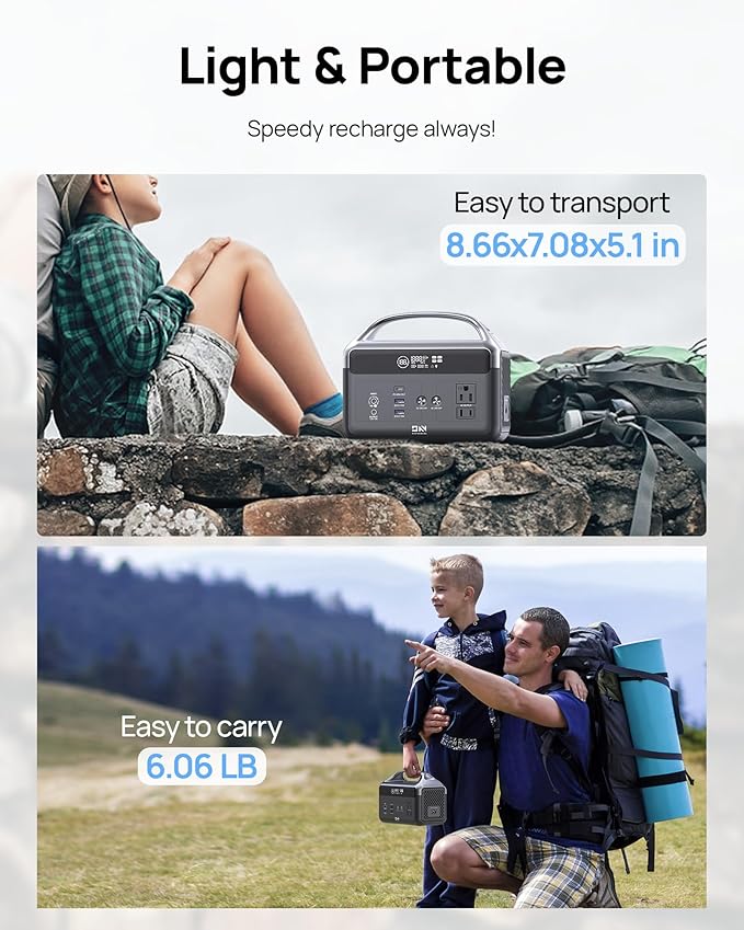 300W Portable Power Station for Dad, 179.2Wh(56000mAh) LiFePO4 Battery Power Station w/ 2 AC Outlets, 1.5H Fast Charge & LED Light Solar Generator, Father’s Day Gifts for Camping, Travel, Emergencies