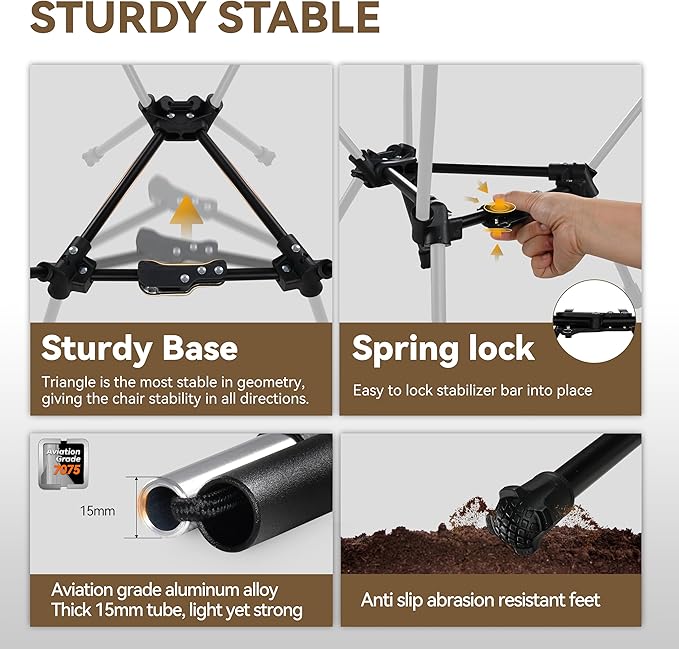 MARCHWAY Lightweight Folding Camping Chair with Spring Lock, Stable Compact Portable for Outdoor Camp, Travel, Beach, Picnic, Festival, Hiking, Backpacking (Lowback Khaki)