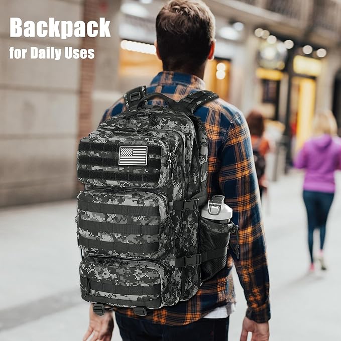 Military Tactical Backpack 50L Large Day Backpack for Men Molle Army 3 Days Assault Pack Bug Out Bag Water Resistant and Heavy Duty Hiking Treeking Rucksack - Black Digital Camo