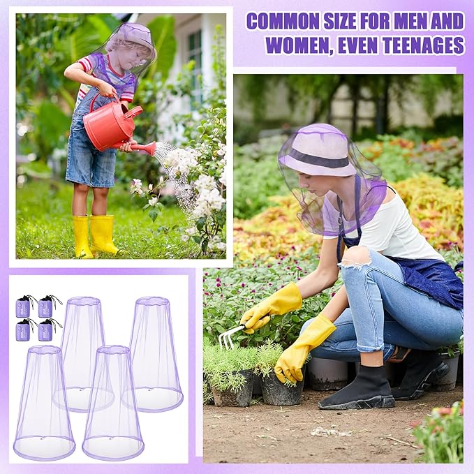 HESTYA 4 Pack Mosquito Bug Net Mesh for Head Mosquito Head Net Face Neck Fly Netting Hood from Insect Bugs Gnats for Outdoor