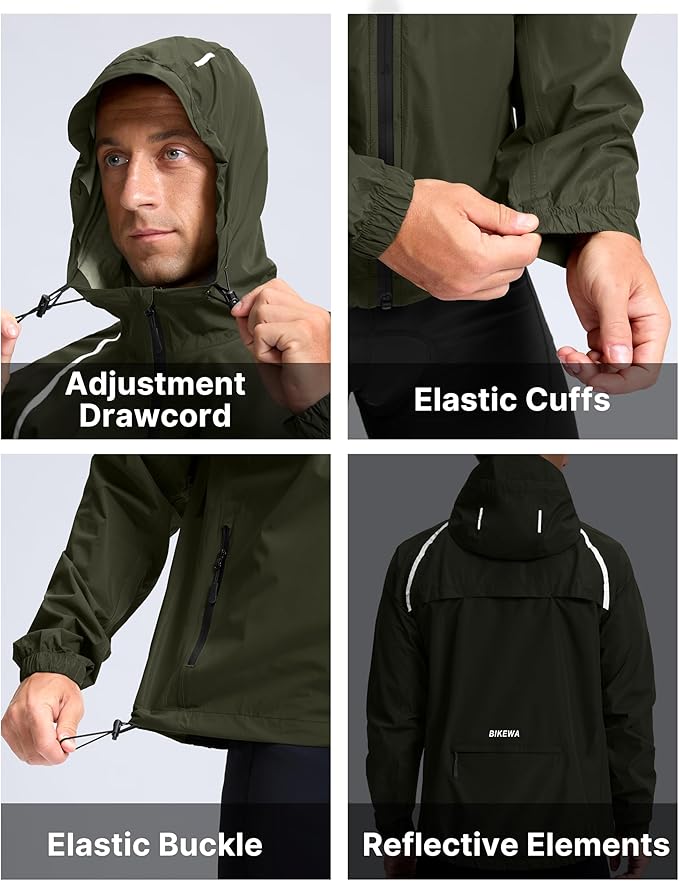 Men's Cycling Rain Jackets Waterproof Running Bike Windbreaker Lightweight Packable Hooded Jacket