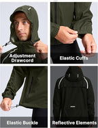 Men's Cycling Rain Jackets Waterproof Running Bike Windbreaker Lightweight Packable Hooded Jacket