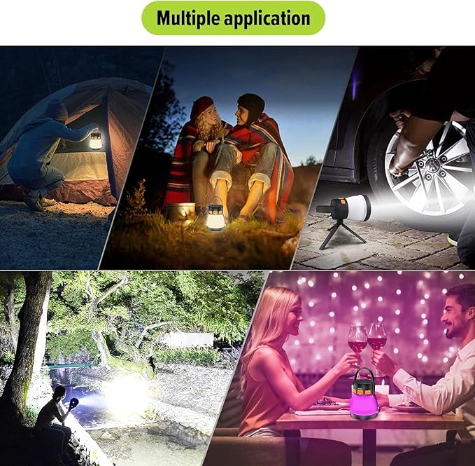 4 Pack LED Camping Lantern, 1500 Lumens Camping Lantern Rechargeable with Solar Panel Charging, Waterproof, 8 Light Modes, 7500mAh Power Bank, Camping Flashlight for Hurricane Emergency, Outdoor