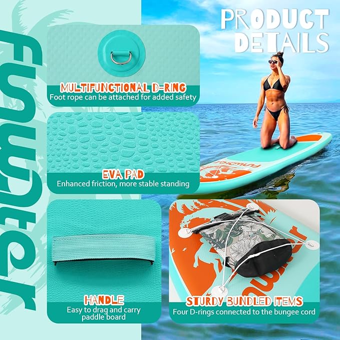 FunWater Inflatable Stand Up Paddle Board with Premium SUP Paddleboard Accessories, Anti-Slip EVA Deck, 11'/10'6'' Paddle Boards for Adults & Youth of All Skill Levels