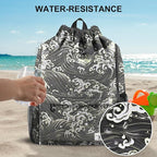 Drawstring Backpack with Mesh Pockets String Gym Bag Sackpack Sandproof Water Resistant Beach Backpack for Men Women