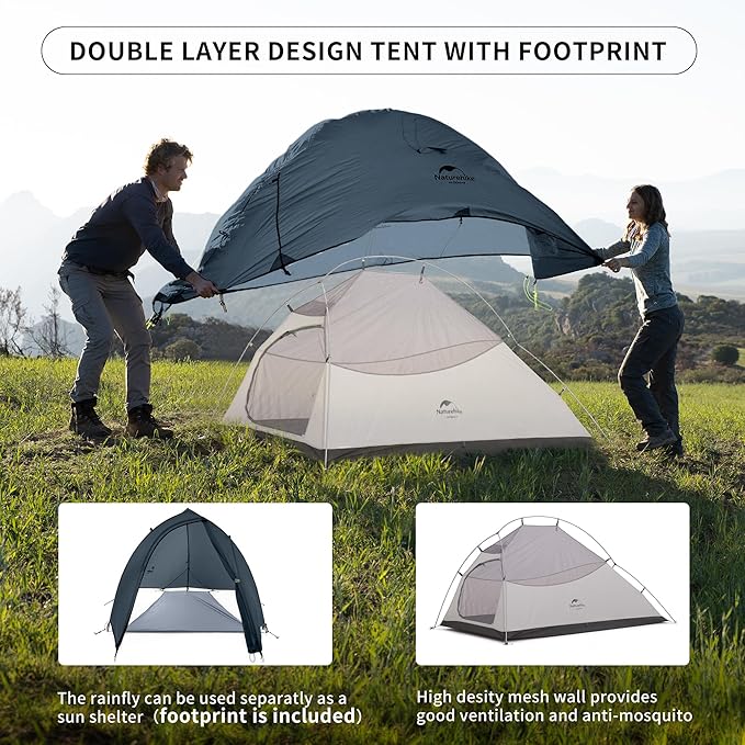 Naturehike Cloud-Up 2 Person Tent Lightweight Backpacking Tent with Footprint - Free Standing Ultralight Camping Hiking Backpack Tents Two Person Tent