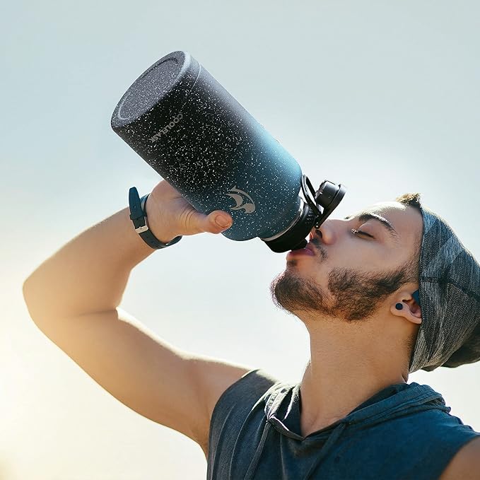 Coolflask 64 oz Water Bottle Insulated with Straw&3 Lids, Half Gallon Water Jug Galaxy Large Metal Stainless Steel Vacuum Flask for Gym, Sports and Travel, Keep Cold 48H Hot 24H,Turquoise