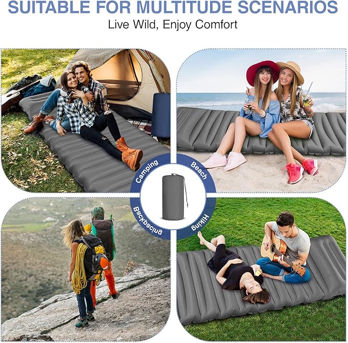 Sleeping Pad for Camping, 5" Extra-Thick Camping Mat with Pillow Built-in Foot Pump, Ultralight Inflatable Sleeping Mat for Camping, Backpacking, Hiking, Camp Tent