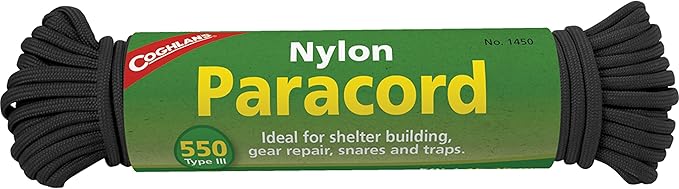 Coghlan's 50 ft Nylon Paracord - Type III 550 Survival Rope with 7 Core Strands, 550 lbs Break Strength - Versatile Outdoor Gear for Camping, Shelter, Repair, and Emergency Preparedness