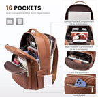 LOVEVOOK Laptop Backpack Purse for Women, Large Capacity Travel Computer Work Bag, Faux PU Leather Quilted Casual Nurse Backpack for Womens, Fit 15.6 Inch Laptop with USB Port, Brown