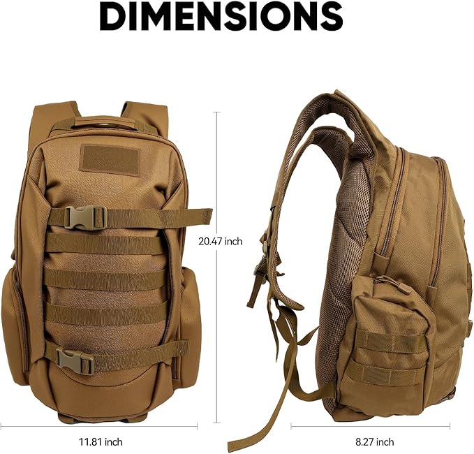 35L Tactical Backpack for Men, MOLLE Military Bug Out Bag, Waterproof Rucksack for Hiking with Hydration Port Tan